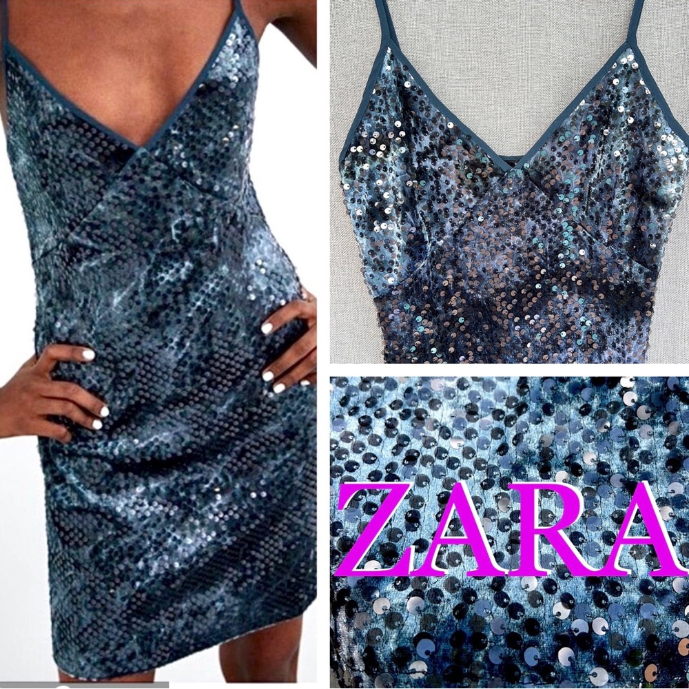 ZARA teal tie dye sequin mini dress size S